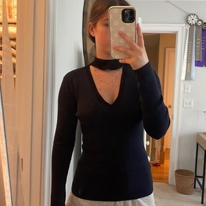 two tone mock neck V cashmere sweater